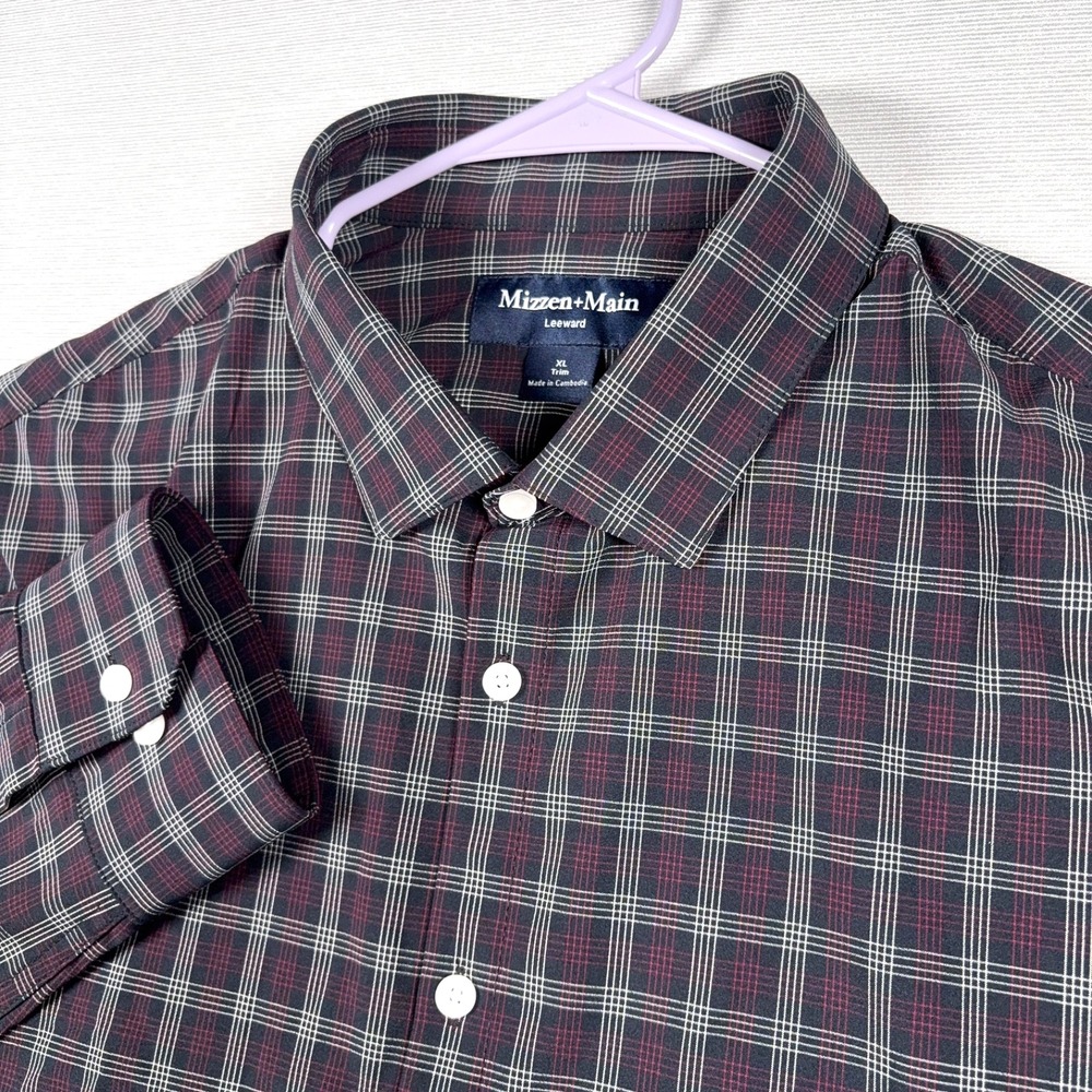 Mizzen+Main Leeward Shirt Mens XL Trim Fit Black Pink Long Sleeve Button Down